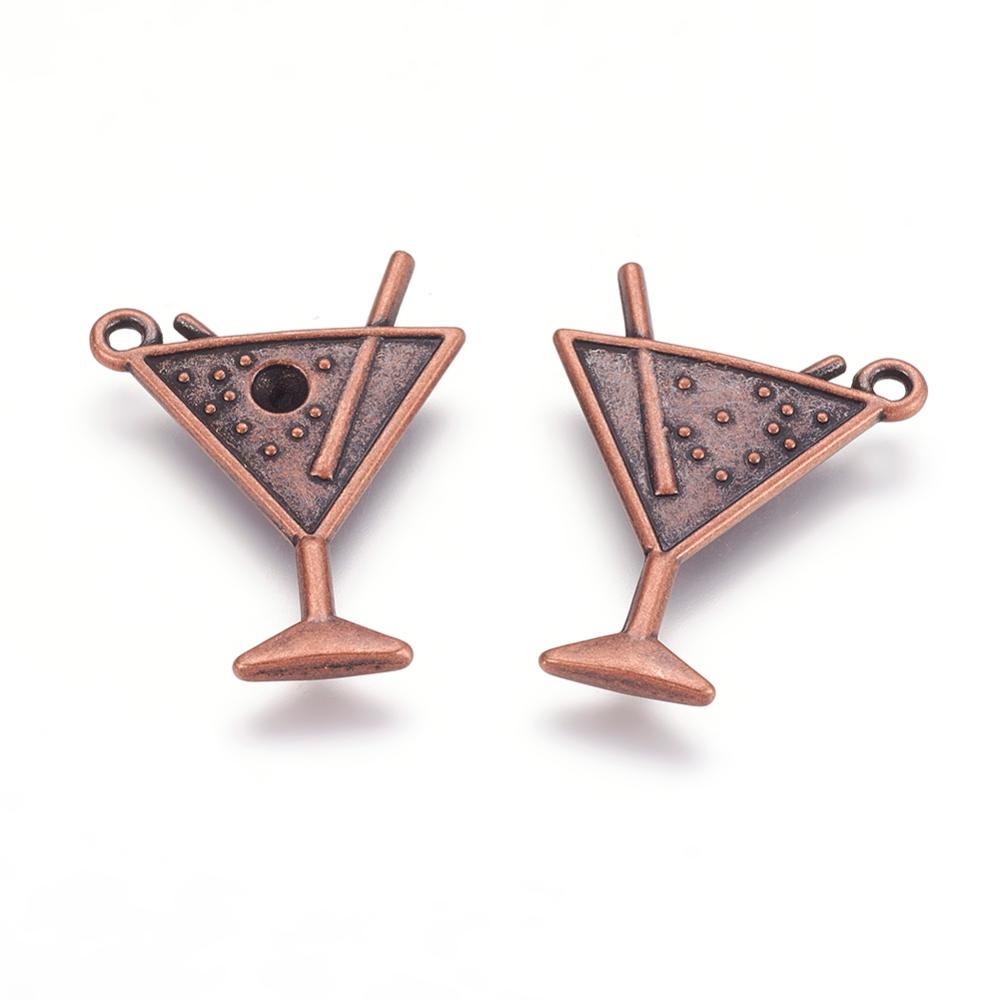 PandaHall Tibetan Style Pendants, Lead Free & Cadmium Free & Nickel Free, Cocktail Glass, Red Copper Color, Size: about 30mm long, 23mm wide...