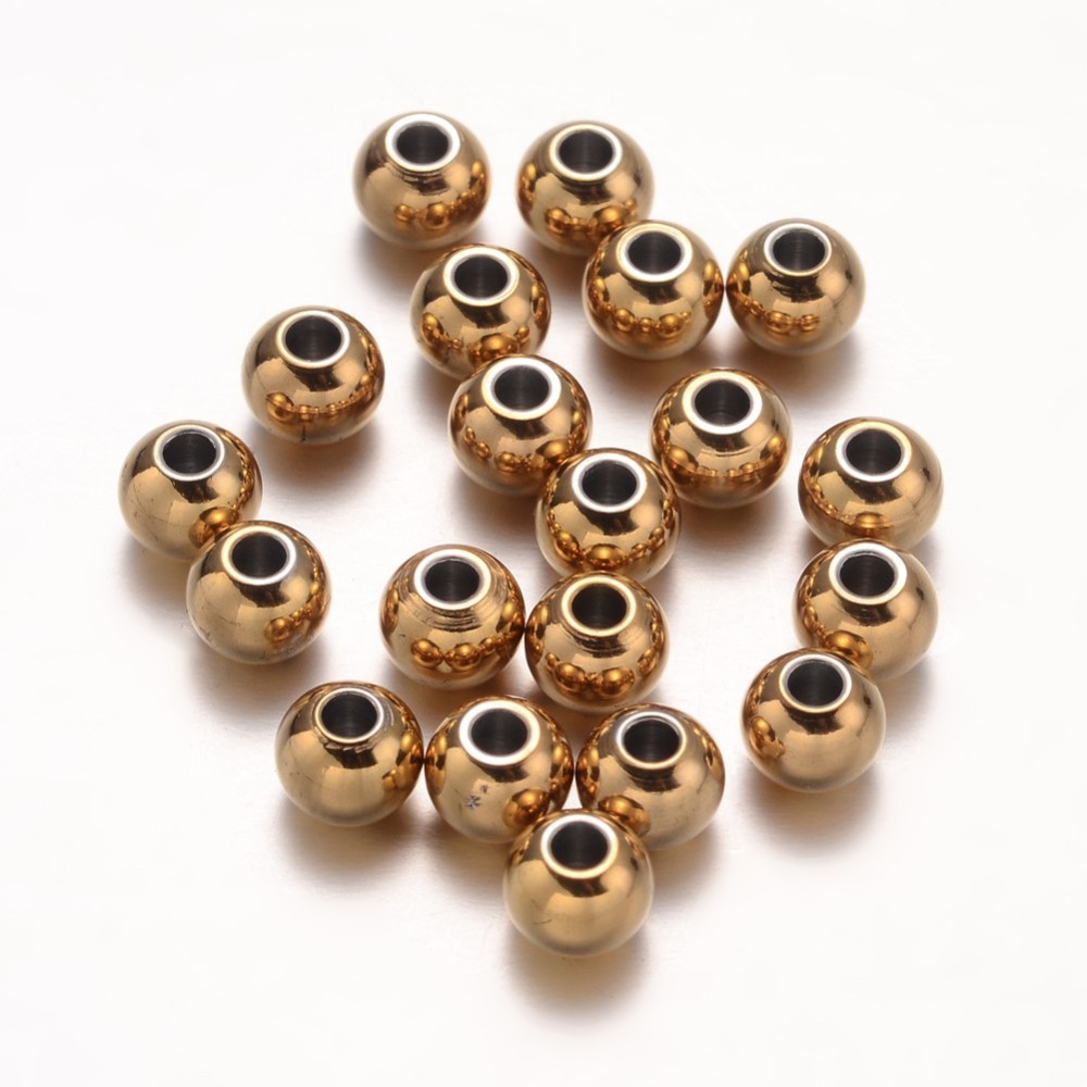 PandaHall Round Stainless Steel Beads, Golden, 6mm, Hole: 2.2mm Stainless Steel Round