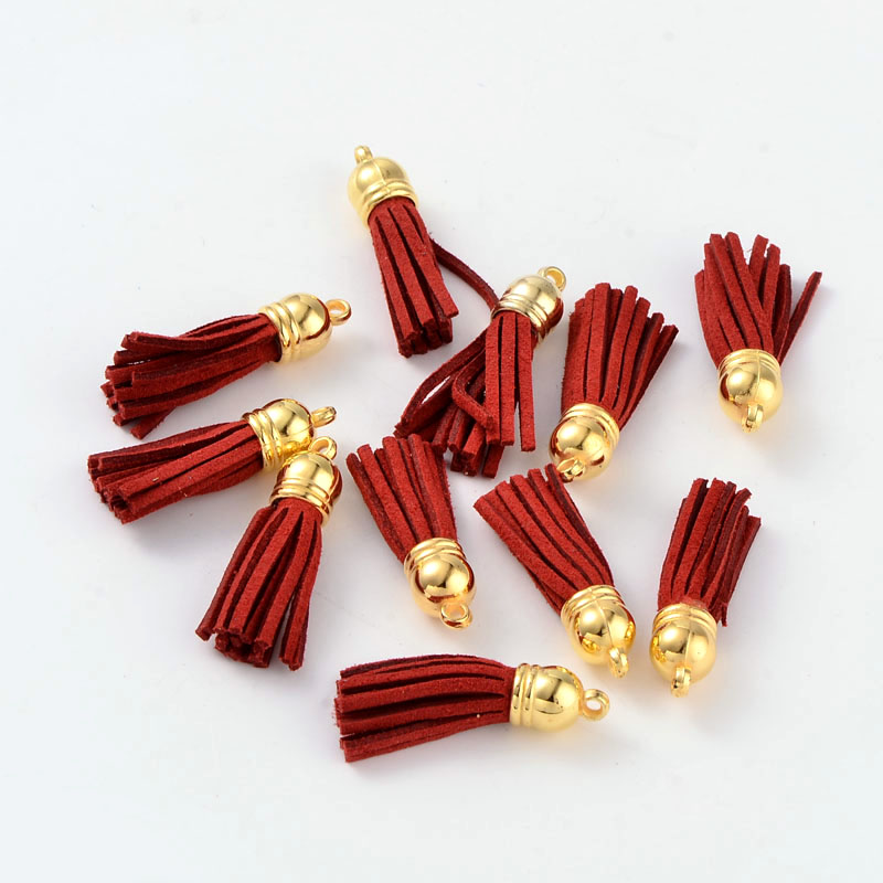 PandaHall Suede Tassels, with CCB Plastic Findings, Nice for DIY Earring or Cell Phone Straps Making, DarkRed, 38x10mm, Hole: 2mm Suede Red