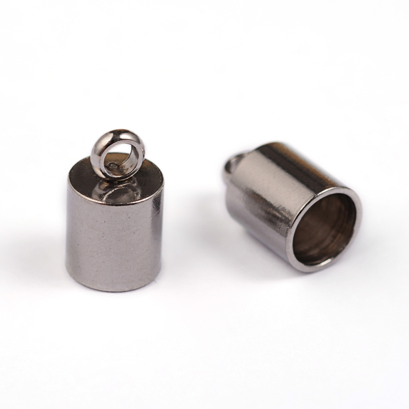 PandaHall 304 Stainless Steel Cord End Caps, Stainless Steel Color, 10x6mm, Hole: 2mm; Inner Diameter: 5mm Stainless Steel