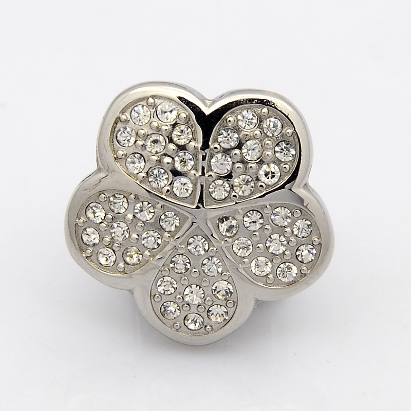 PandaHall Flower 304 Stainless Steel Rhinestone Hook Clasps, For Leather Cord Bracelets Making, Stainless Steel Color, 21x21x14mm, Hole: 4mm...