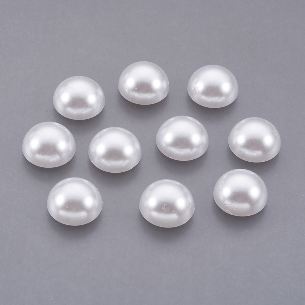 PandaHall ABS Plastic Imitation Pearl Cabochons, Half Round, White, 12x6mm ABS Plastic Half Round White