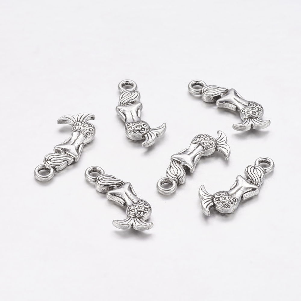 PandaHall Tibetan Style Alloy Mermaid Pendants, Lead Free & Nickel Free, Antique Silver, 20x9x2mm, Hole: 1.5mm Alloy Fish