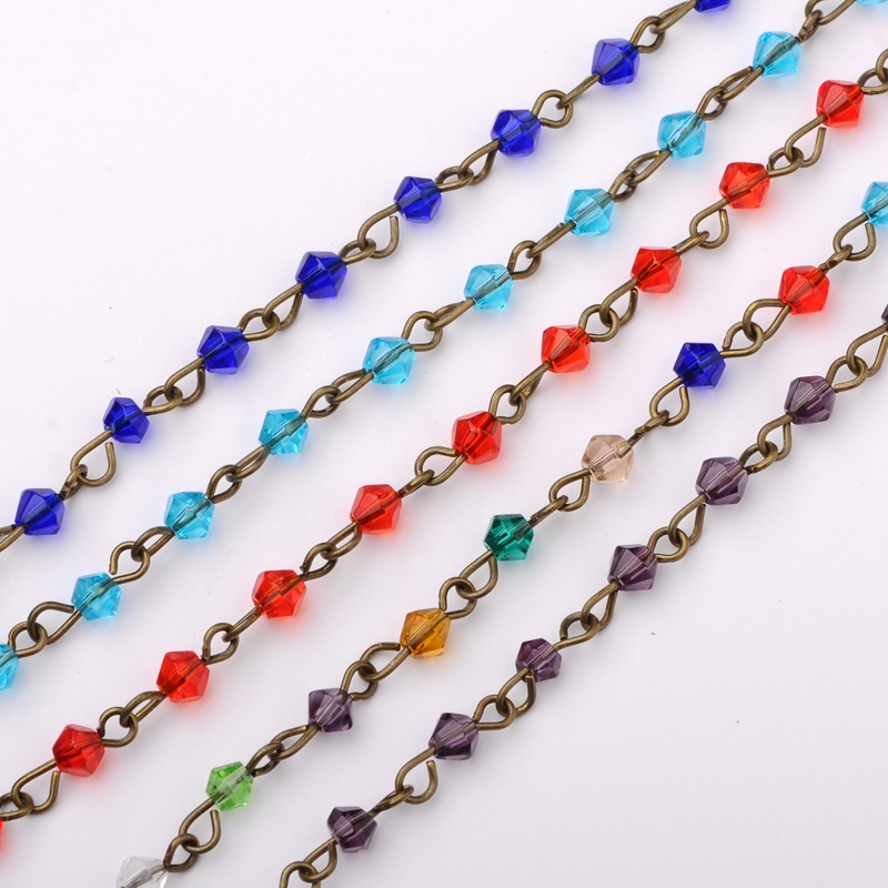 PandaHall Handmade Bicone Glass Beads Chains for Necklaces Bracelets Making, with Antique Bronze Iron Eye Pin, Mixed Color, 39.3" Iron+Glass...