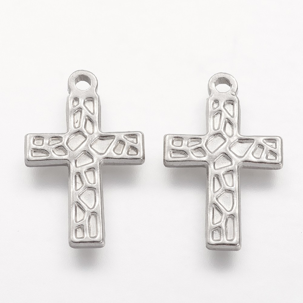 PandaHall 304 Stainless Steel Pendant Enamel Settings, Cross, Stainless Steel Color, 21x13x2mm, Hole: 1.5mm Stainless Steel Cross