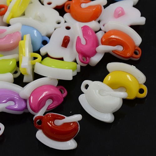 PandaHall Acrylic Shank Buttons, 1-Hole, Dyed, Cup, Mixed Color, 19x14x5mm, Hole: 3mm Acrylic Multicolor