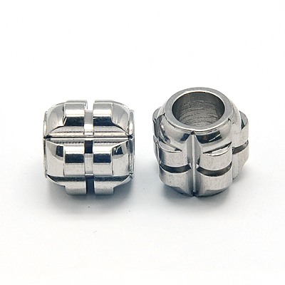 PandaHall 304 Stainless Steel Beads, Grooved Beads, Column, 10.5x11mm, Hole: 6mm Stainless Steel Column