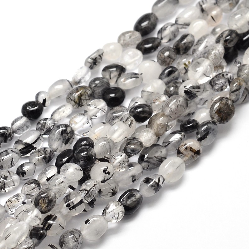 PandaHall Natural Rutilated Quartz Nuggets Beads Strands, 5~10x6~7x3~7mm, hole: 1mm; about 14.9"~15.7" Rutilated Quartz Nuggets
