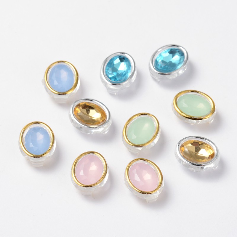 PandaHall Sew on Taiwan Acrylic, Garment Accessories, Faceted, Oval,Mixed Color,10x8x5mm, Hole: 0.5mm Acrylic Oval Multicolor