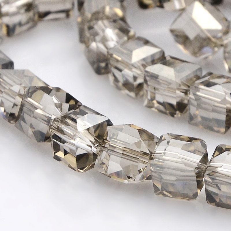 PandaHall Half Plated Clear Glass Faceted Cube Beads Strands, Silver Plated, 6x6x6mm, Hole: 1mm; about 100pcs/strand, 22.4" Glass Cube Clear