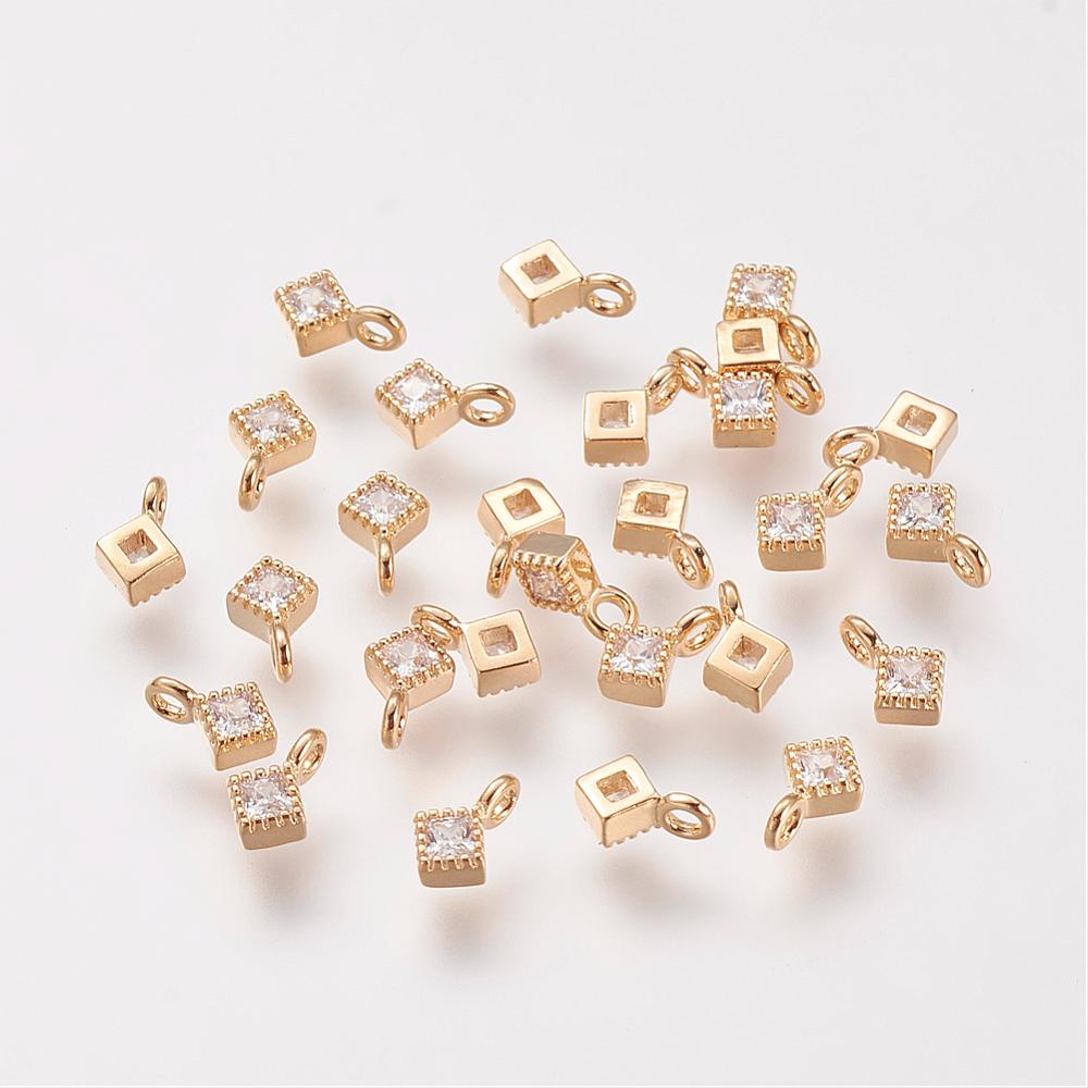 PandaHall Brass Cubic Zirconia Pendants, Real Gold Plated, Rhombus, 6x4x2mm, Hole: 1mm Brass+Cubic Zirconia Rhombus