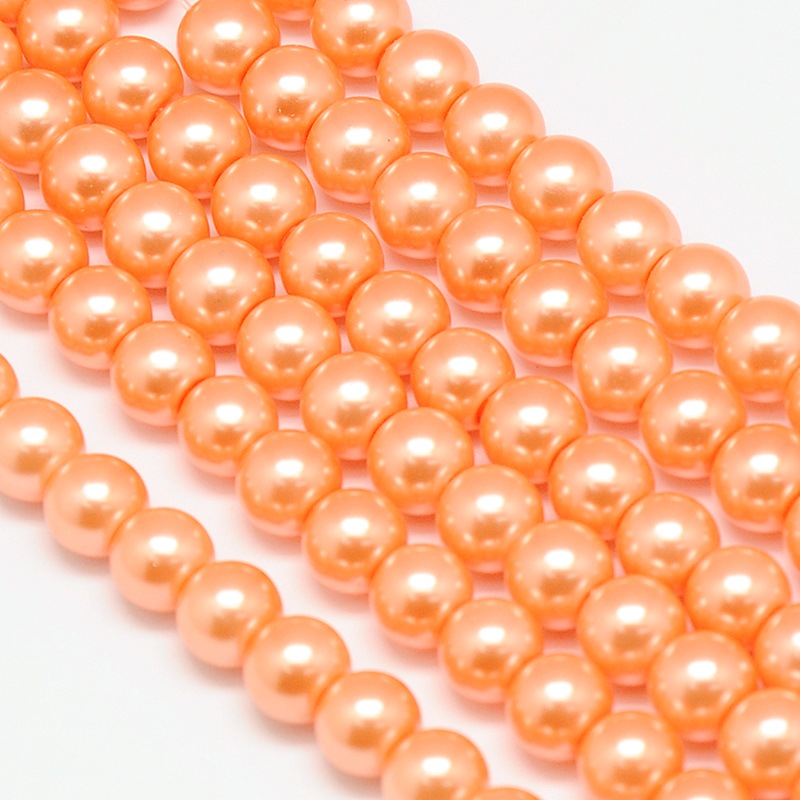 PandaHall Environmental Dyed Glass Pearl Round Bead Strands, Cotton Cord Threaded, DarkOrange, 10mm, Hole: 0.7~1.1mm; about 42pcs/strand...