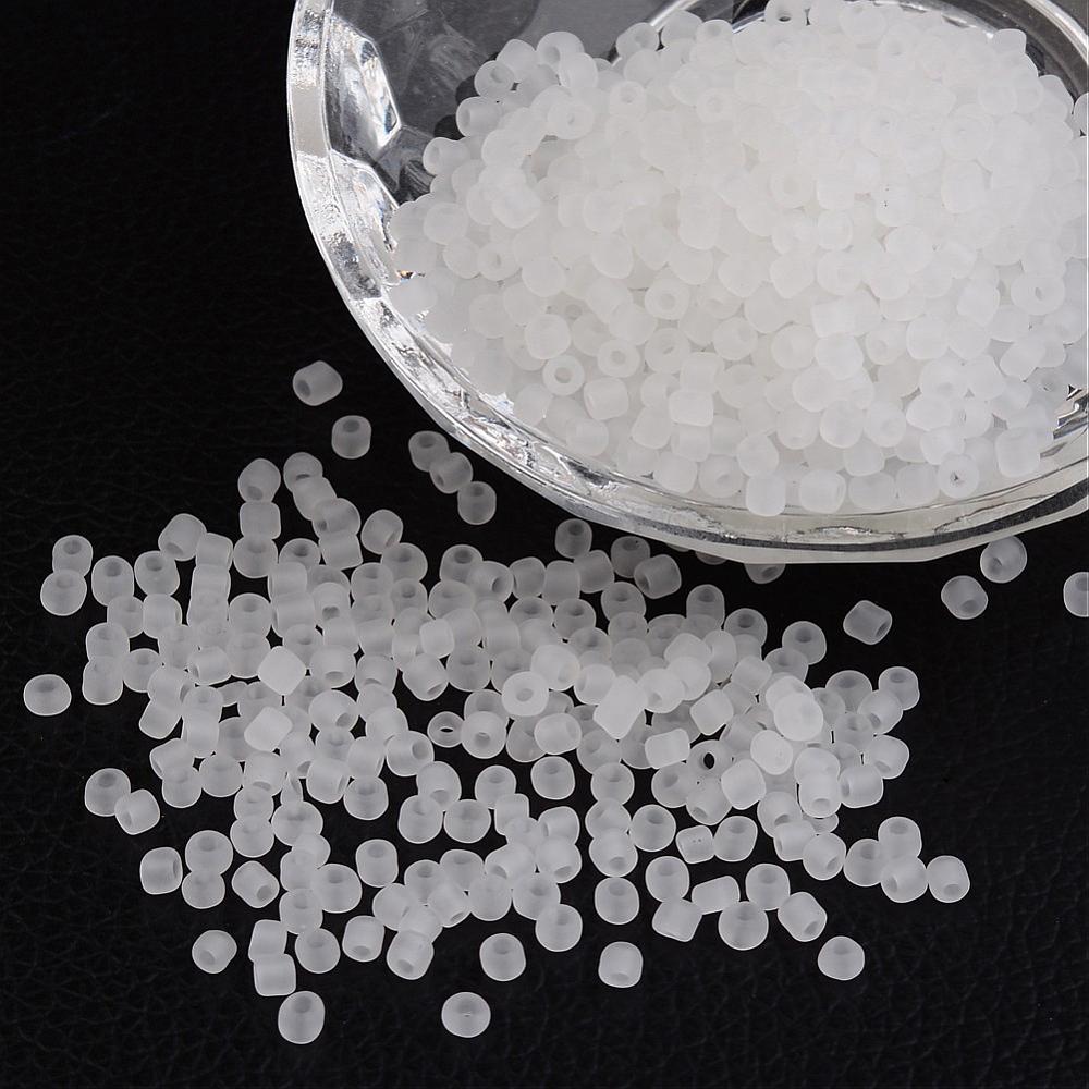 PandaHall 8/0 Frosted Round Glass Seed Beads, White, Size: about 3mm in diameter, hole:1mm, about 1101pcs/50g Glass White