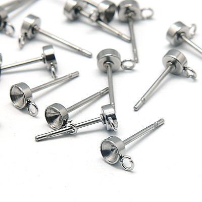 PandaHall 304 Stainless Steel Stud Earring Findings, 13x4mm, Hole: 1mm, Pin: 0.7mm Stainless Steel