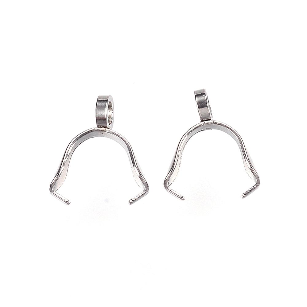 PandaHall 304 Stainless Steel Ice Pick & Pinch Bails, Stainless Steel Color, 11x9x3.5mm, Hole: 2.5mm Stainless Steel