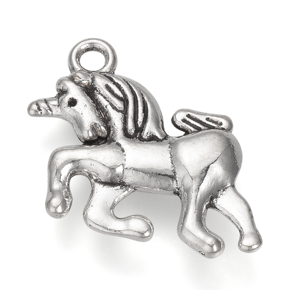 PandaHall Tibetan Style Alloy Pendants, Lead Free, Horse/Unicorn, Antique Silver, 19x24x4mm, Hole: 2mm Alloy Horse