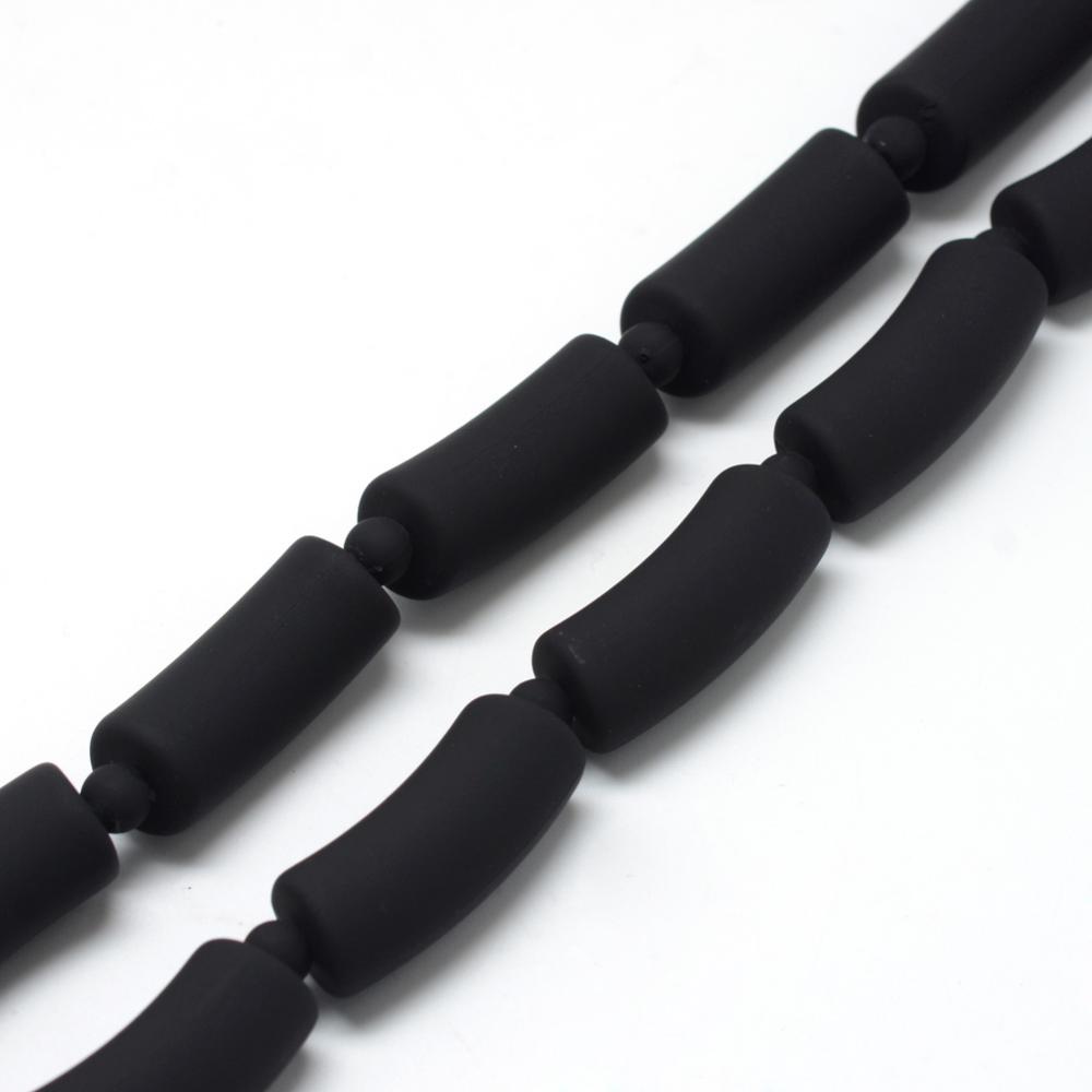 PandaHall Rubberized Style Acrylic Beads Strands, Tube, Black, 31x12mm, Hole: 3mm Acrylic Tube Black