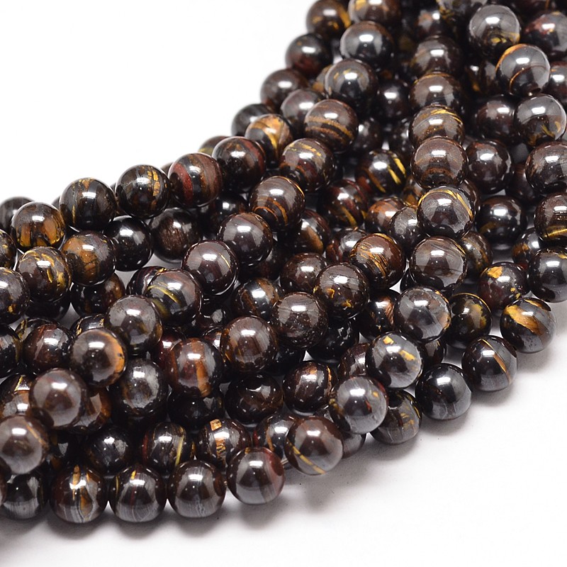 PandaHall Natura Tiger Iron Round Bead Strands, Tiger Iron, 6mm, Hole: 1mm; about 68pcs/strand, 16" Tiger Iron Round