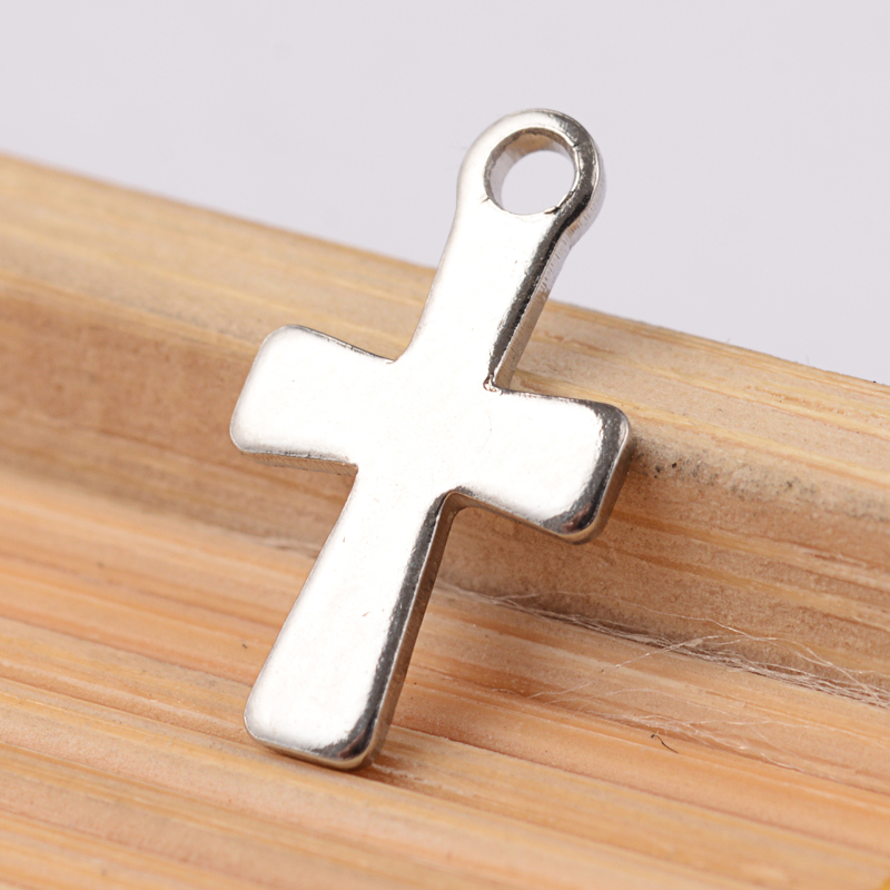 PandaHall Cross 304 Stainless Steel Charms, Stainless Steel Color, 12x7x1mm, Hole: 1.2mm Stainless Steel Cross