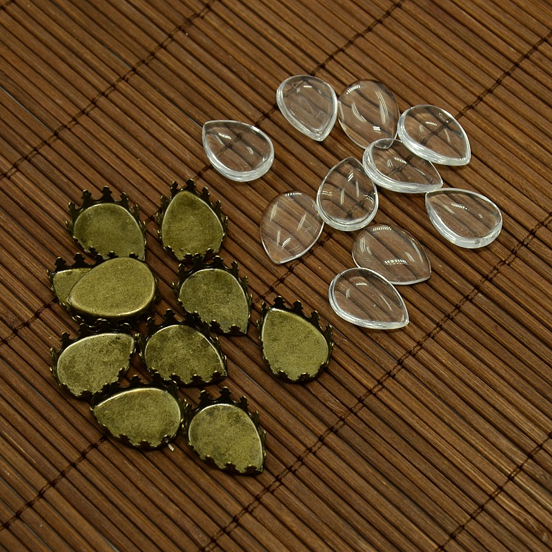 PandaHall 18x13mm Clear Drop Glass Cabochon Cover for DIY Brass Photo Cabochon Making, Nickel Free, Antique Bronze, Cabochon Settings...