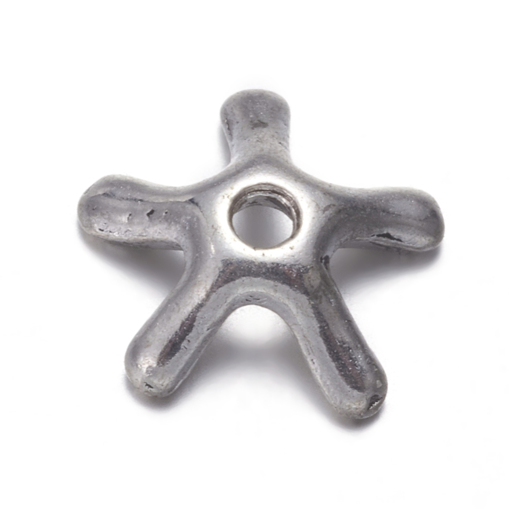 PandaHall Antique Silver Tone Flower Tibetan Silver Bead Caps, Lead Free & Cadmium Free, about 8.5mm in diameter, Hole: about 1mm Alloy