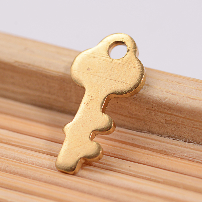 PandaHall Key 304 Stainless Steel Charms, Golden, 13x6.5x1mm, Hole: 1.5mm Stainless Steel Key