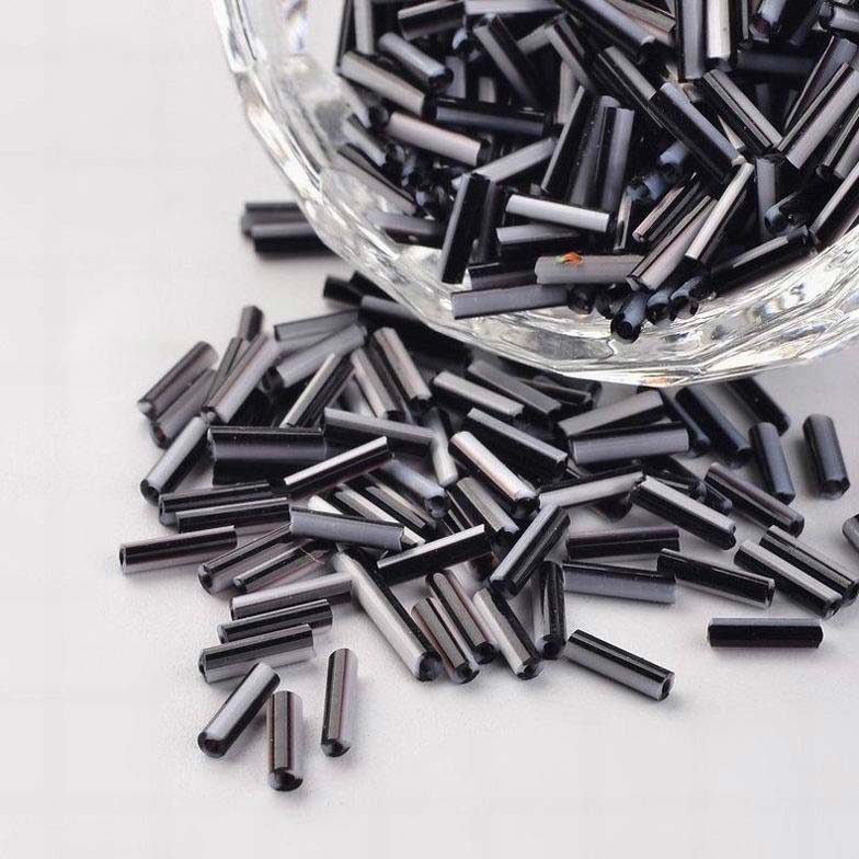 PandaHall Opaque Colours Seep Glass Bugle Beads, Seed Beads, Black, 6~7x2mm, Hole: 0.5mm; about 12000pcs/450g Glass Black