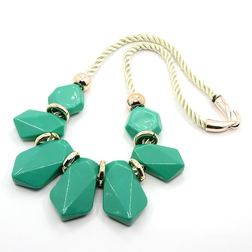 PandaHall Trendy Women's Rose Gold Resin Nylon Cord Bib Necklaces, with CCB Plastic Beads and S-Hook Clasps, Green, 20" Resin Green