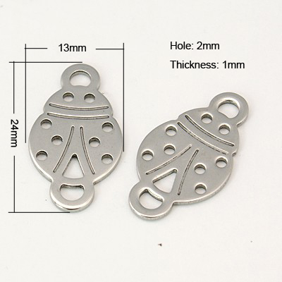 PandaHall 304 Stainless Steel Links, Ladybug, 24x13x1mm, Hole: 2mm Stainless Steel Ladybug