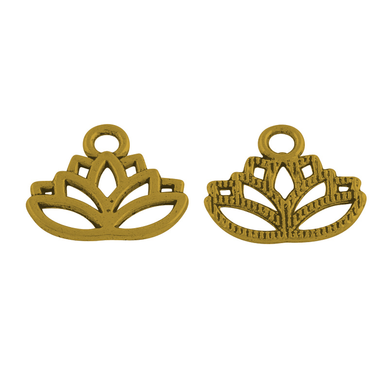 PandaHall Tibetan Style Alloy Charms, Yoga Lutos Cadmium Free & Lead Free, Antique Golden, 15x17x1mm, Hole: 3mm Alloy Flower