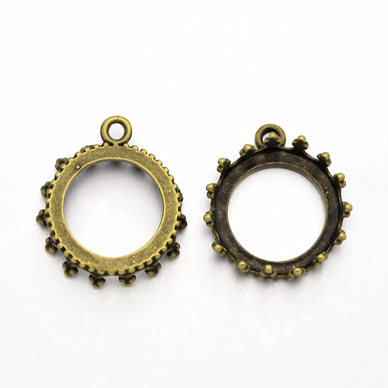 PandaHall Flat Round Brass Open Back Pendant Cabochon Settings, Nickel Free, Antique Bronze, Tray: 20mm; 27x24x7mm, Hole: 3mm Brass Flat...