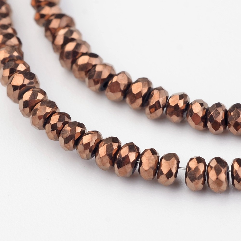 PandaHall Electroplate Glass Beads Strands, Faceted Rondelle, Copper Plated, 3x2mm, Hole: 1mm; about 202pcs/strand, 17'' Glass Rondelle