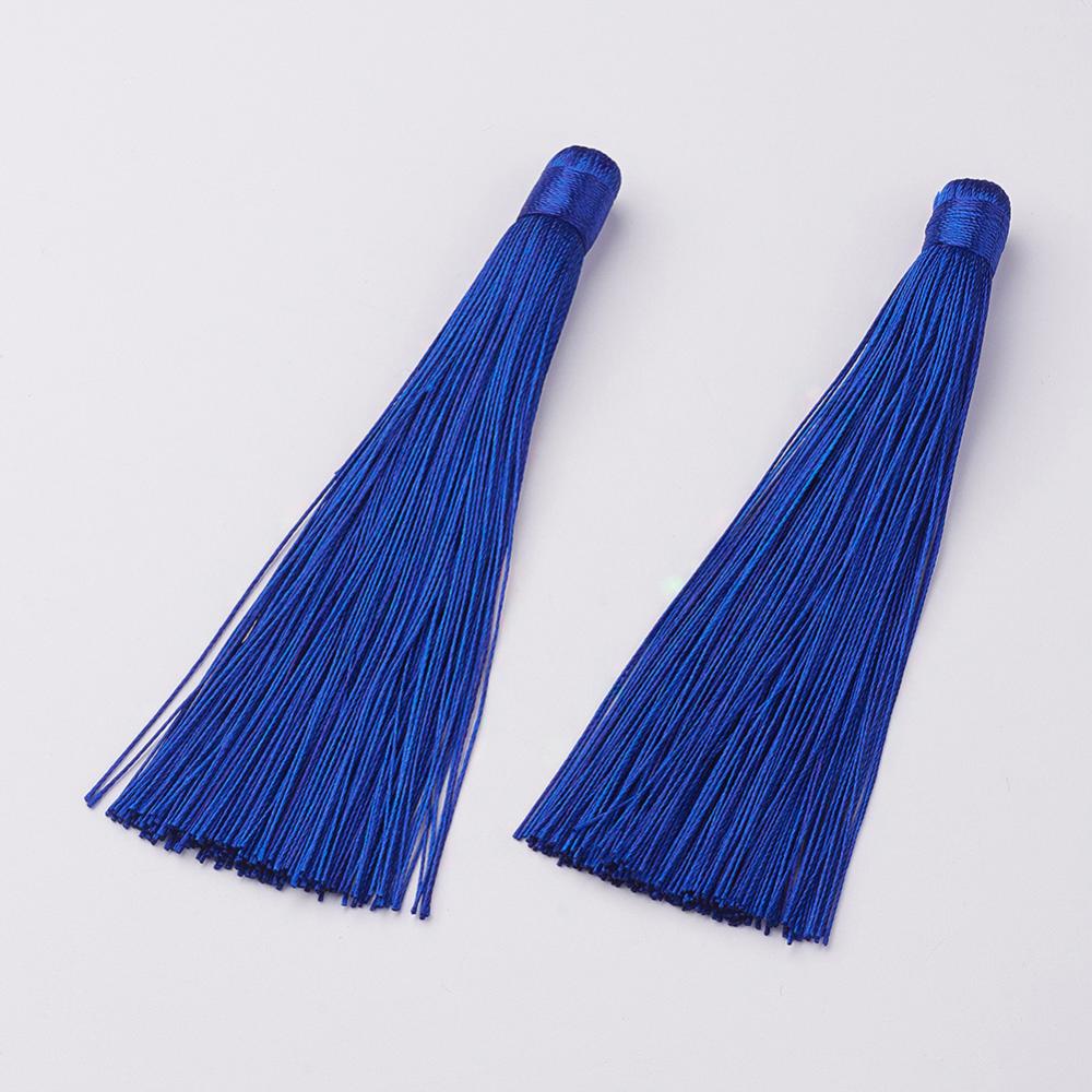 PandaHall Nylon Tassels Big Pendant Decorations, MarineBlue, 120x10mm, Hole: 5mm Nylon Blue