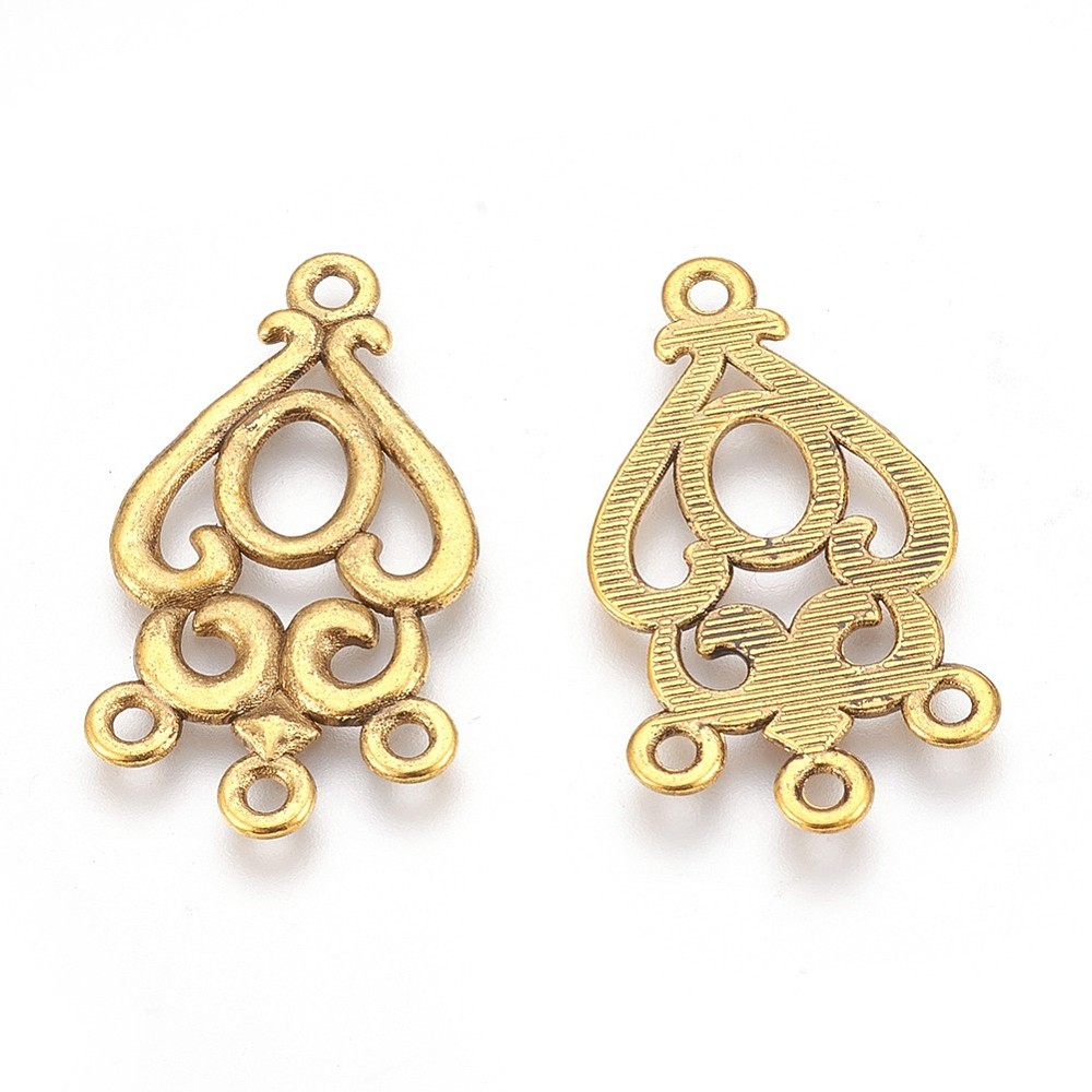 PandaHall Alloy Drop Chandelier Component Links, Lead Free and Cadmium Free, Antique Golden, 34x18x1.5mm, Hole: 2mm Alloy Drop