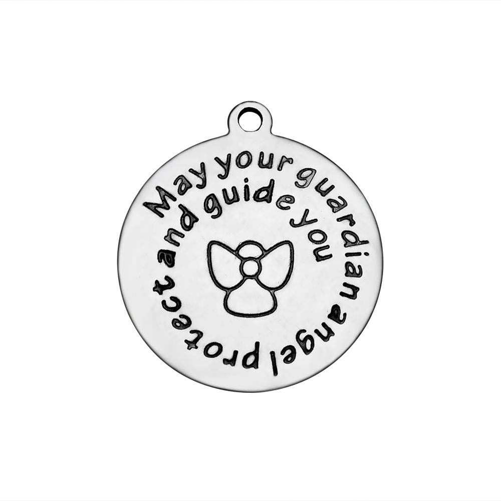 PandaHall 304 Stainless Steel Pendants, Flat Round with Phrase, Stainless Steel Color, 22.5x20x1.2mm, Hole: 1.5mm Stainless Steel Flat Round
