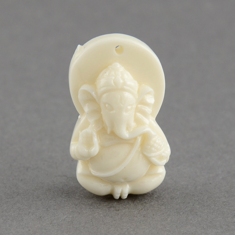 PandaHall Synthetic Coral Pendants, Lord Ganesha, Cornsilk, 25x16x8mm, Hole: 1.5mm Synthetic Coral Human Gold