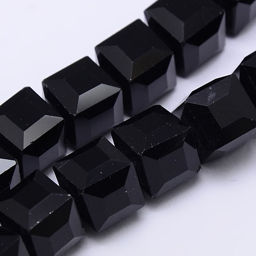 PandaHall Faceted Cube Shaped Crystal Glass Beads Strands, Black, 10x10x10mm, Hole: 1mm; about 79pcs/strand, 30.7" Glass Cube Black