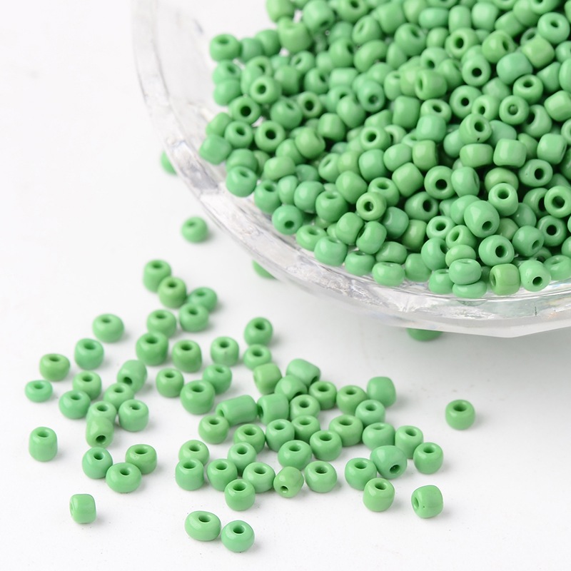 PandaHall 8/0 Opaque Colours Round Glass Seed Beads, PaleGreen, Size: about 3mm in diameter, hole:1mm, about 1101pcs/50g Glass Green