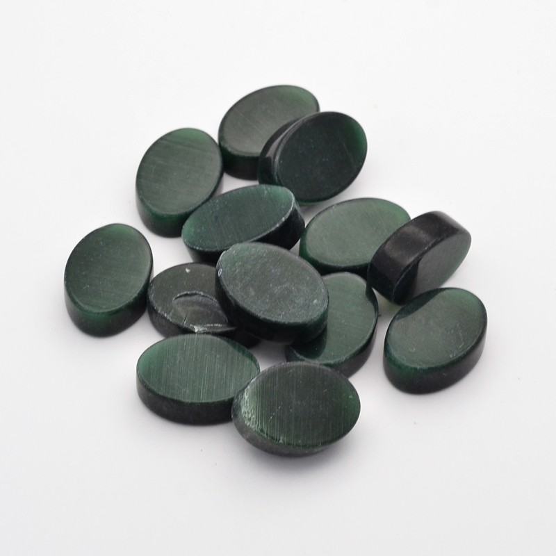 PandaHall Cat Eye Cabochons, Oval, DarkGreen, 25x18x8mm; about 13pcs/100g Glass Oval Green