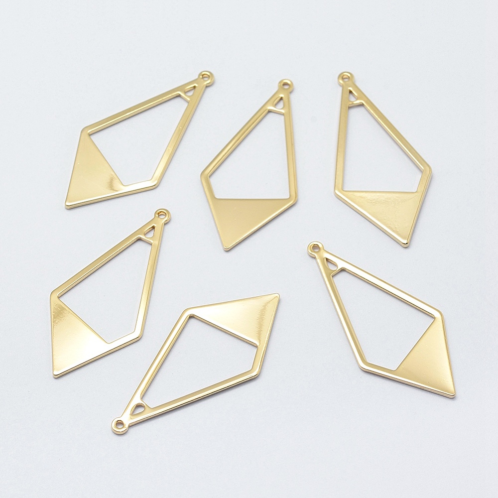 PandaHall Brass Pendants, Long-Lasting Plated, Real Gold Plated, Nickel Free, Rhombus, Golden, 36x17x1mm, Hole: 1mm Brass Rhombus