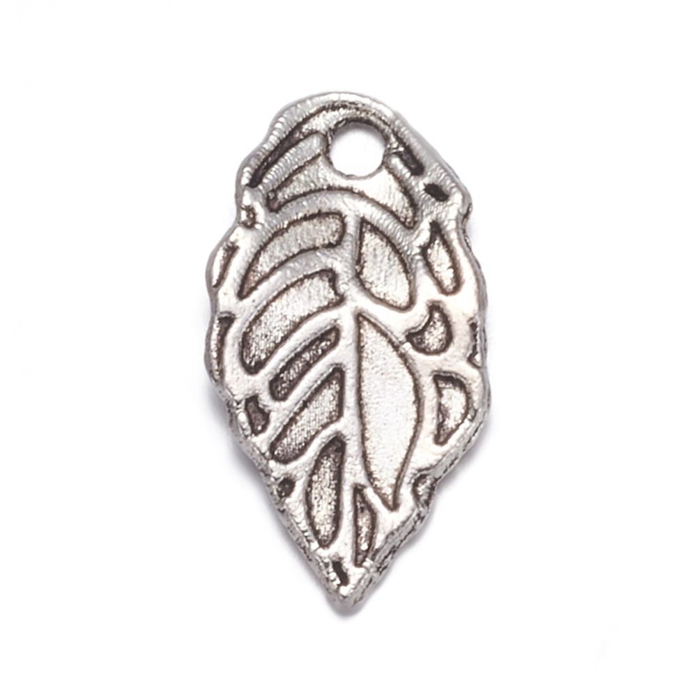 PandaHall 50PCS Antique Silver Leaf Tibetan Style Alloy Pendants, Lead Free & Cadmium Free, 16x8x2mm, Hole: 1mm Alloy Leaf