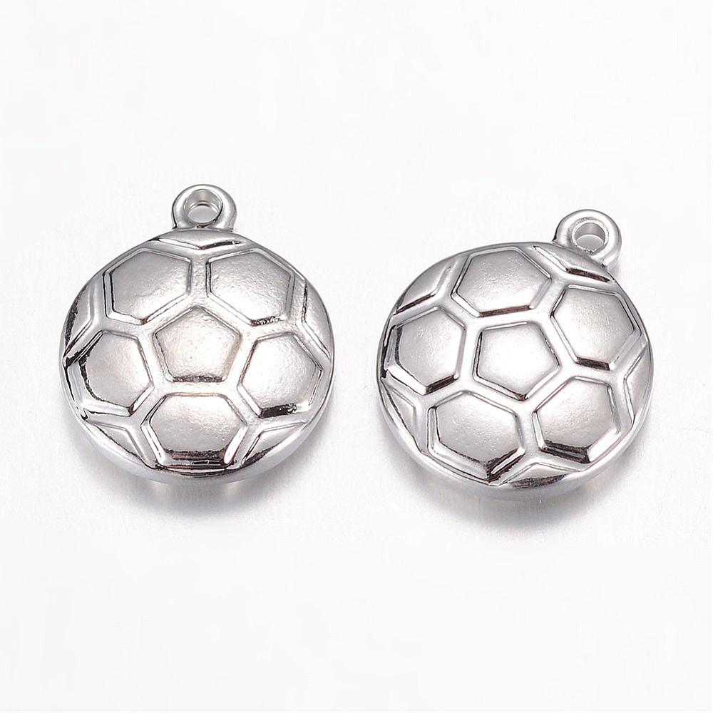 PandaHall 304 Stainless Steel Charms, Football, Stainless Steel Color, 15.5x13x3.5mm, Hole: 1mm Stainless Steel Sports Goods