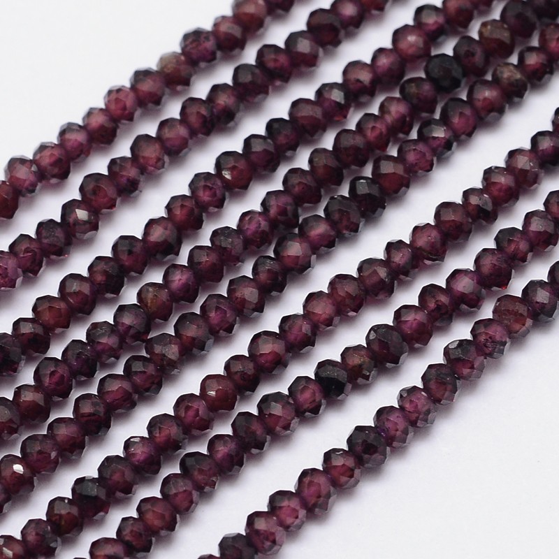 PandaHall Faceted Rondelle Natural Garnet Bead Strands, 3x2mm, Hole: 1mm; about 144pcs/strand, 15.5" Garnet Rondelle