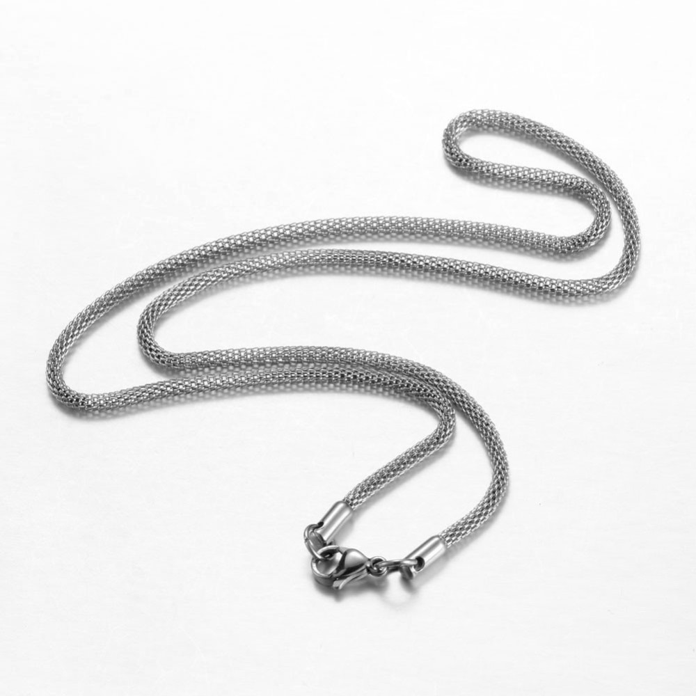 PandaHall 304 Stainless Steel Mesh Chain Necklaces, with Lobster Claw Clasps, Stainless Steel Color, 17.7"(45cm); 2.5mm Stainless Steel