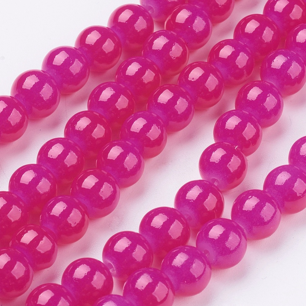 PandaHall Imitation Jade Glass Round Beads Strands, Spray Painted, Magenta, 8mm; Hole: 1.3~1.6mm, about 100pcs/strand, 31.4" Glass Round...