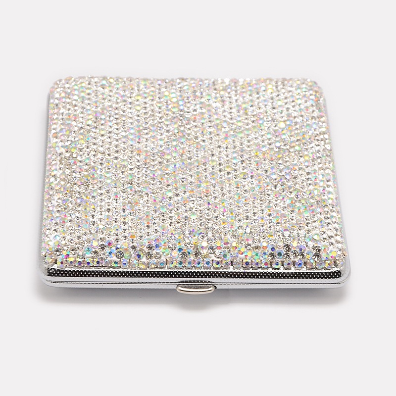 PandaHall Shining Square Alloy Cigarette Cases, Covered with Rhinestone, Crystal AB, 98x97x22mm Alloy Silver