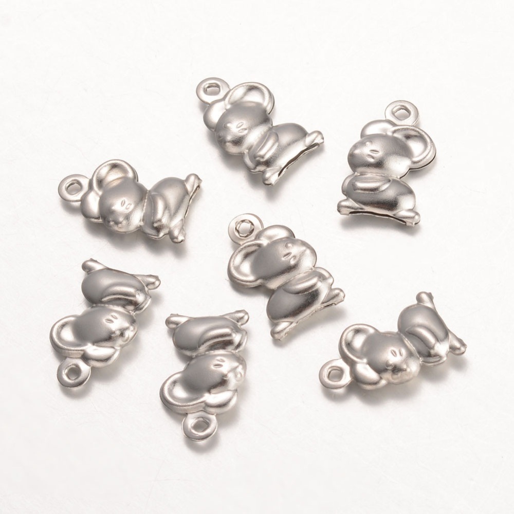 PandaHall 316 Stainless Steel Pendants, Mouse, Stainless Steel Color, 15x9x3mm, Hole: 1mm Stainless Steel Mouse