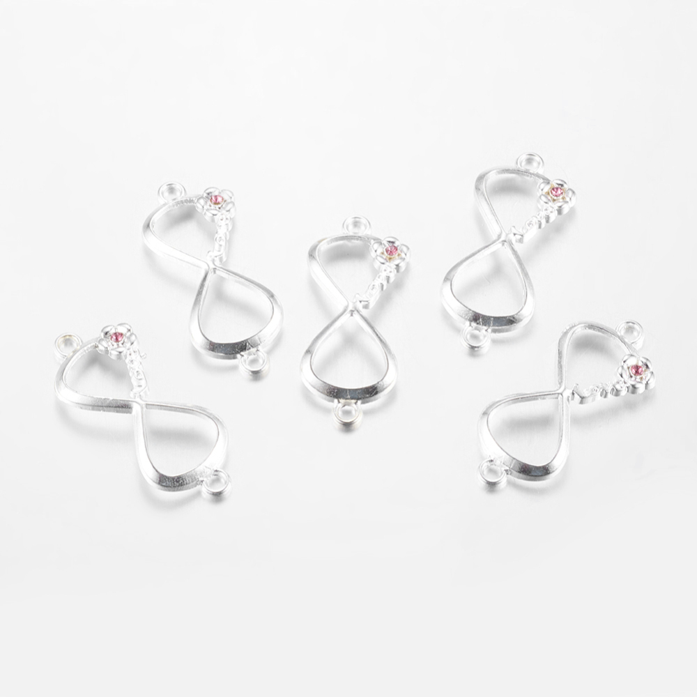 PandaHall Silver Metal Color Alloy Grade A Rhinestone Bowknot/Infinity Links, 35x15x4mm, Hole: 2mm Alloy Infinity