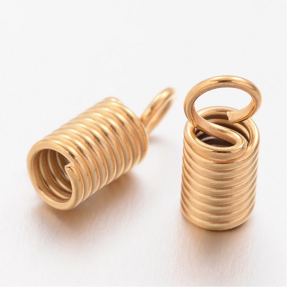 PandaHall 304 Stainless Steel Coil Cord End, Tube, Golden, 11x4.5mm, Hole: 3mm; 3mm inner diameter Stainless Steel