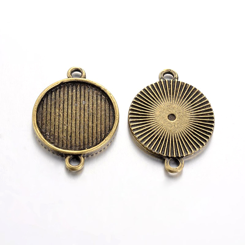 PandaHall Tibetan Style Cabochon Connector Settings, Lead Free & Nickel Free, Flat Round, Antique Bronze, Tray: 18mm; 28x21x1.5mm, Hole: 2mm...